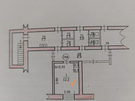 Комната 12,8 м² в 1-к., 2/5 эт.