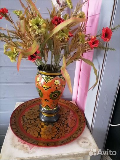 Поднос золотая хохлома.Диаметр 35 см