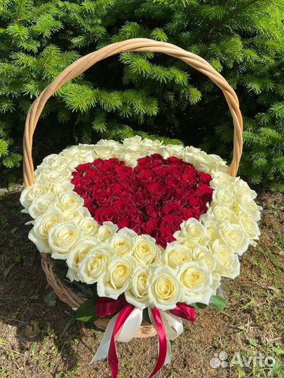 101 роза в корзине