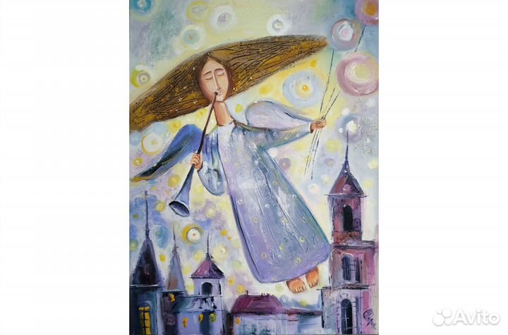 Картина Ангел и Лето городской пейзаж мало 40х30