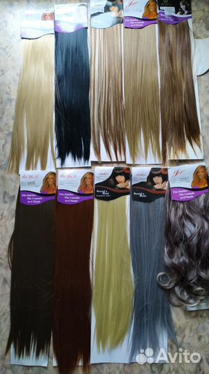 Волосы накладные много цветов 65 см