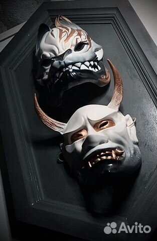 Японские маски демонов театральные ручная работа