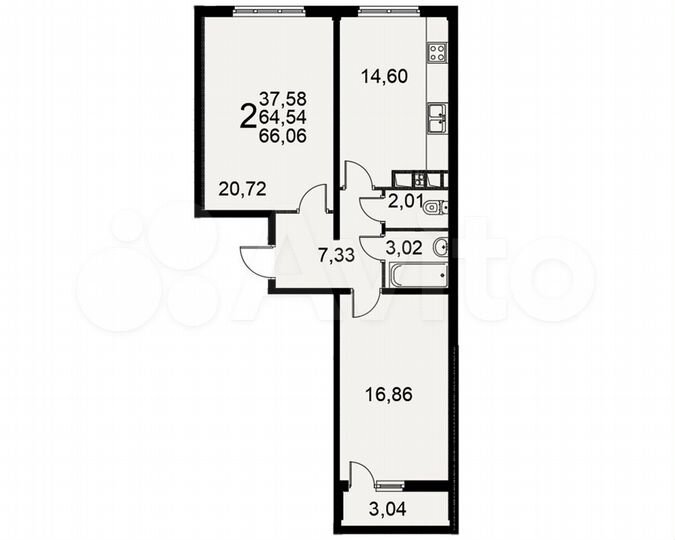 2-к. квартира, 66,1 м², 14/17 эт.