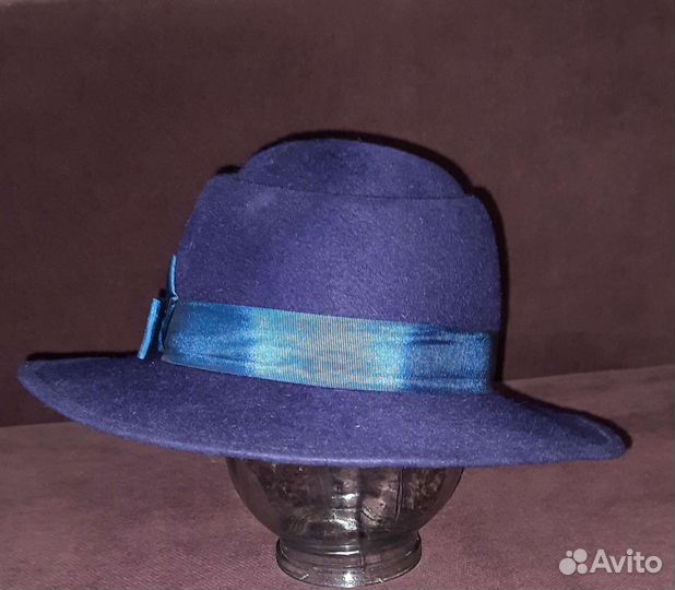 Шляпа женская синяя фетровая