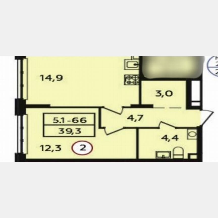 1-к. квартира, 39,3 м², 2/16 эт.