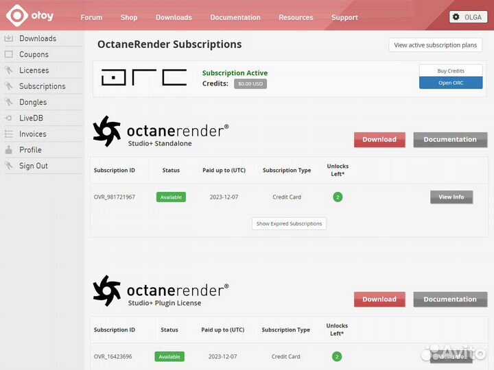 Octane Render Studio+ (Лицензия на 1 или 12 мес.)
