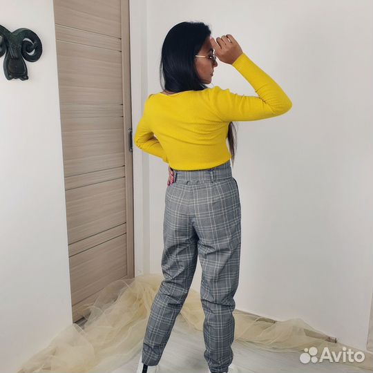 Брюки в клетку с поясом Ostin