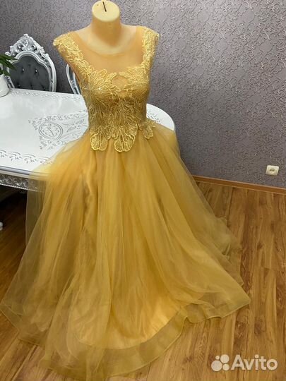 Вечернее длинное платье желтого цвета, 44-50