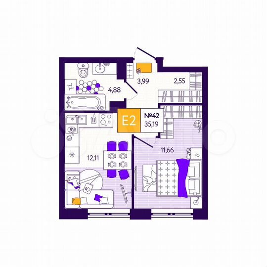 1-к. квартира, 35,2 м², 3/12 эт.