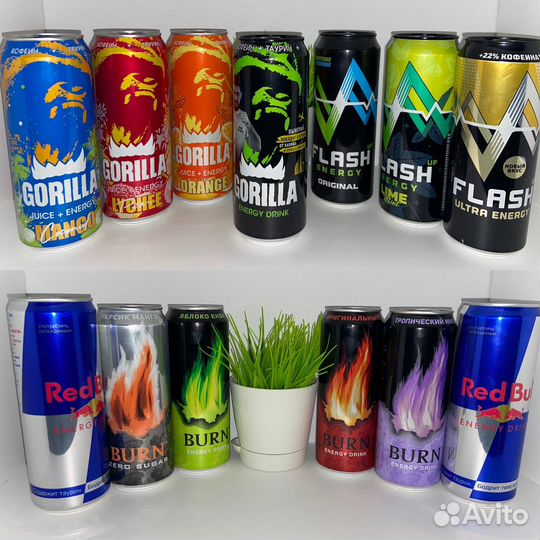 Энергетики Burn, Red Bull, Flash, Gorilla