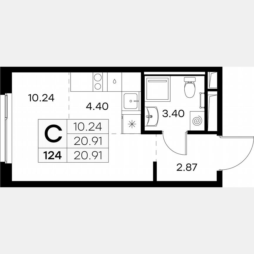 Квартира-студия, 20,9 м², 9/12 эт.