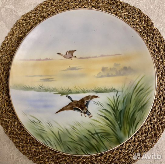 Настенная тарелка утки, охота. Дулёво. СССР. 1920е
