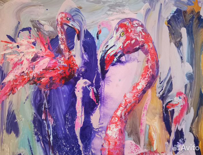 Картина маслом розовый фламинго любовь Художник Св