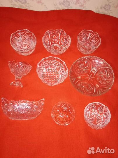 Хрустальные вазы, салатники, кружка, конфетницы и