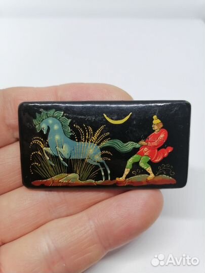 Брошь винтаж СССР лаковая миниатюра, торг