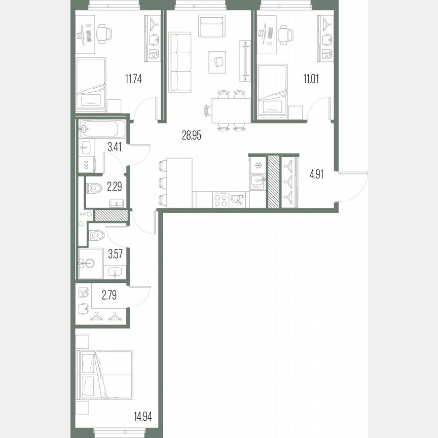 3-к. квартира, 83,6 м², 9/10 эт.