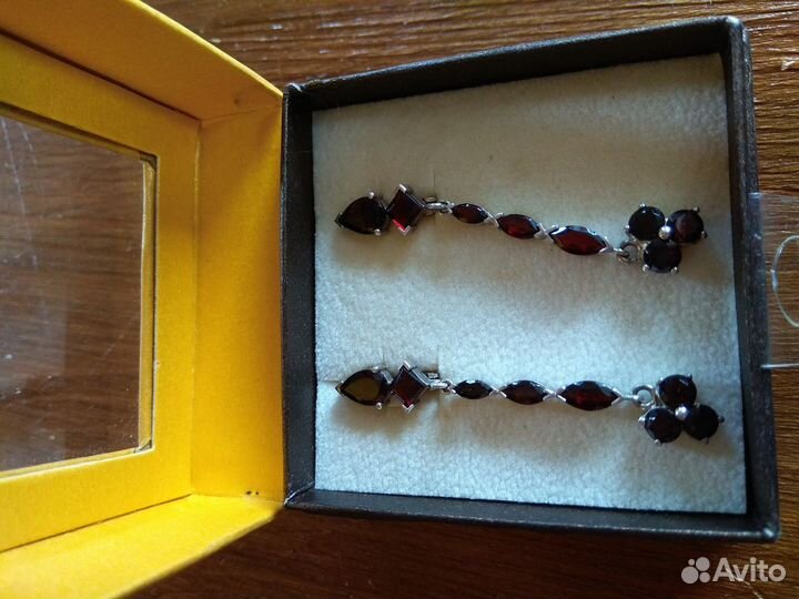 Серьги серебро с гранатом чехия