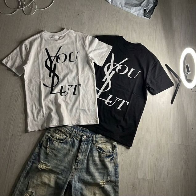 Футболка Saint Laurent crop archive белая черная