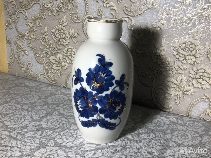 Ваза Синие цветы фарфор ручная роспись