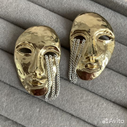 Серьги маска стильные тренд необычные