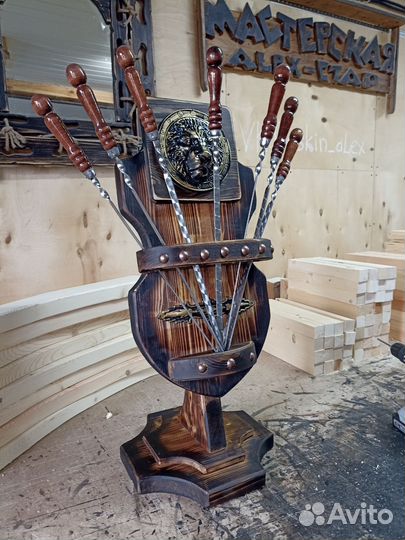 Подставка для шампуров из дерева для бани, беседки