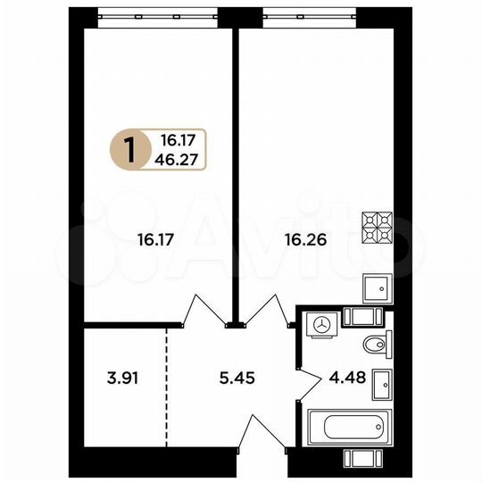 1-к. квартира, 46,3 м², 8/24 эт.