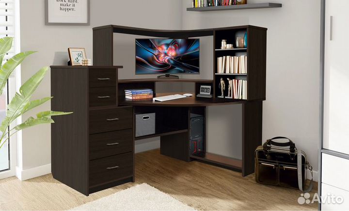 Компьютерный стол угловой с полками