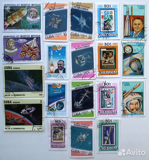 Почтовые марки иностранные Космос 19 штук