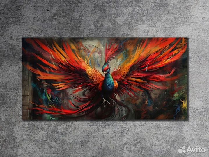 Картина маслом птица Феникс Примерка в интерьер