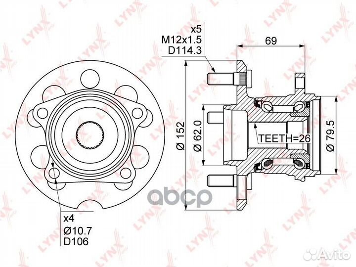 WH-1076 Ступица lynxauto WH-1076 lynxauto