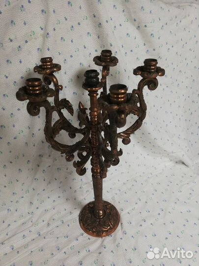 Старинный медный подсвечник на 6 свечей