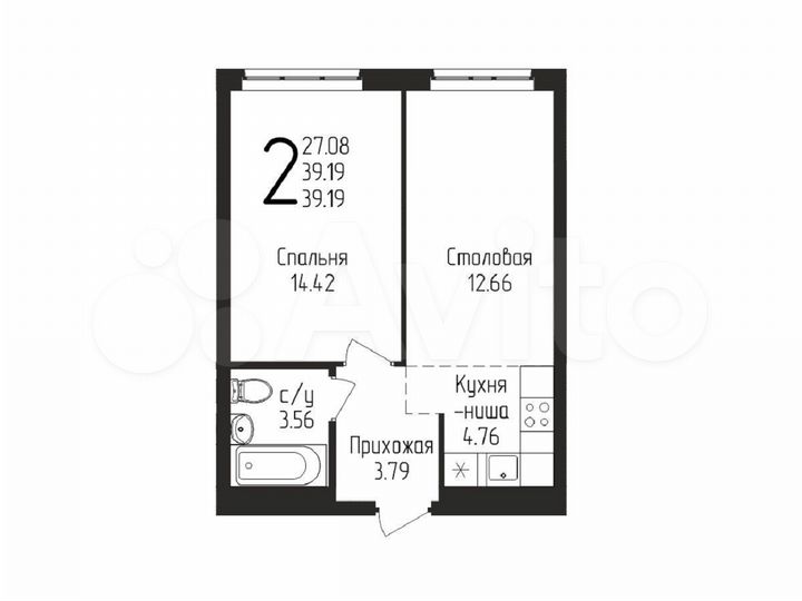 2-к. квартира, 39,1 м², 8/11 эт.