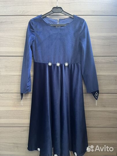 Платье синее из бархата р122