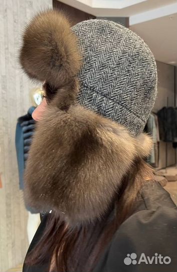 Шапка ушанка с соболем
