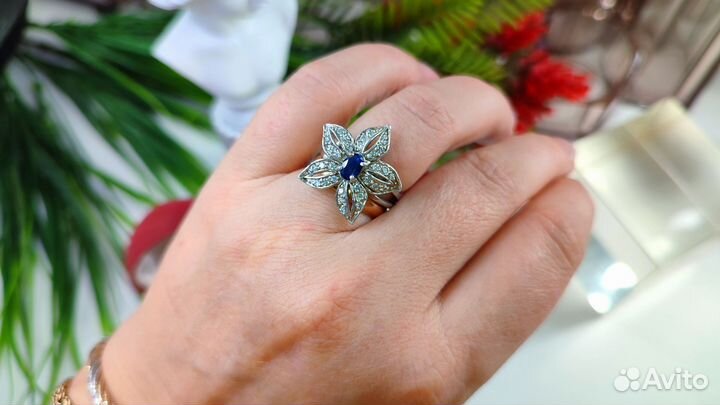 Кольцо с природным сапфиром 0,6ct, 5,18гр, s925