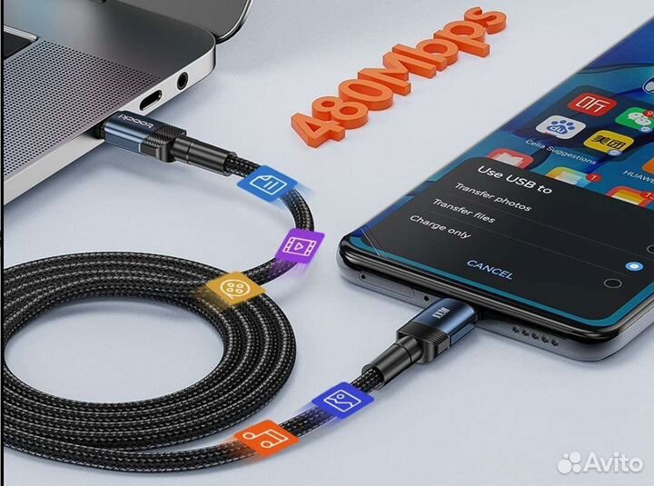 Кабель зарядный с Type C на Type C, 100 Вт