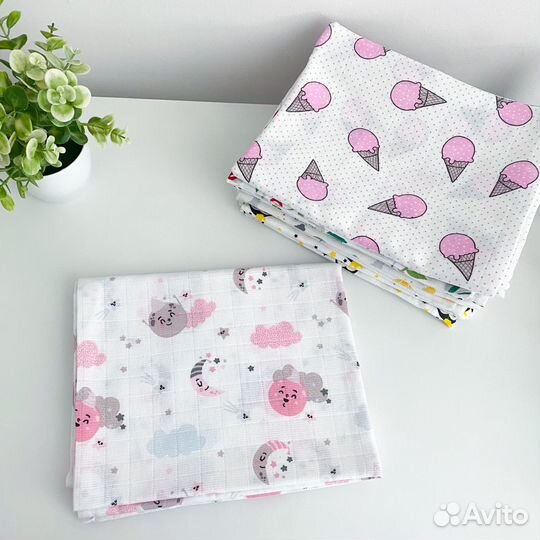 Муслиновые пеленки новые (для девочки)