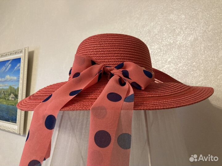 Натуральная соломенная шляпа красная новая