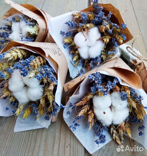 Букет из хлопка, лаванды