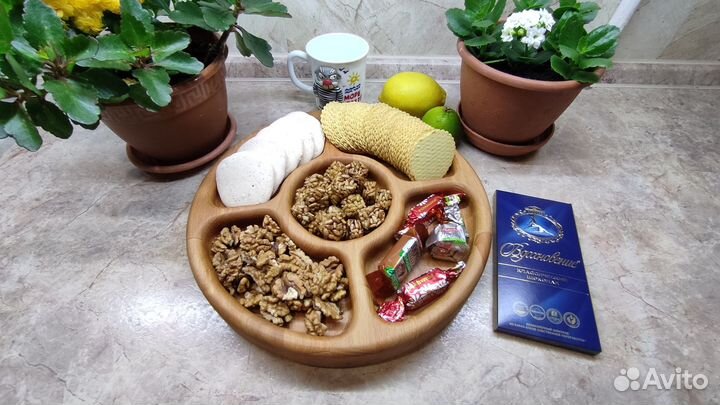 Менажница тарелка дерево бук 30 см высота 4 см