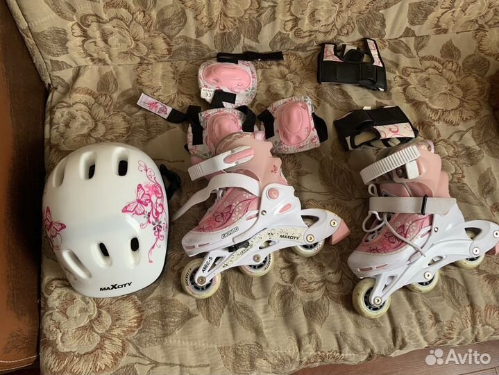 Роликовые коньки с защитой и шлемом, 26-29 р