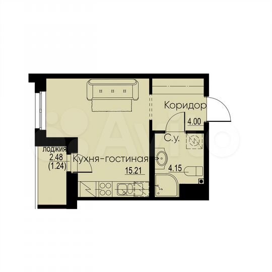 Квартира-студия, 24,6 м², 4/12 эт.
