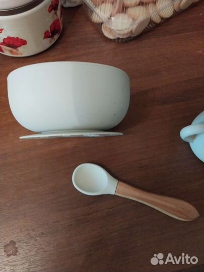 Тарелка детская силиконовая, чашка с трубочкой