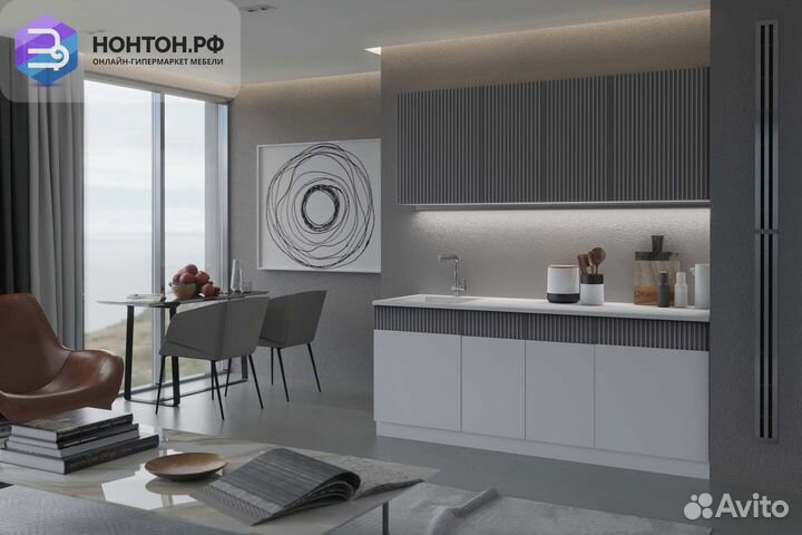 Кухня Оливия 2.0м белый снег софт / графит софт