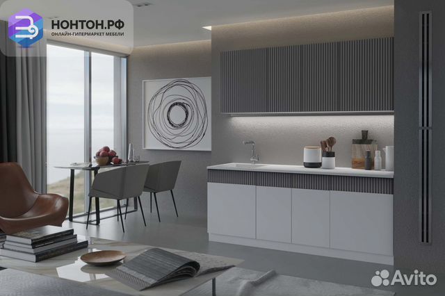 Кухня Оливия 2.0м белый снег софт / графит софт