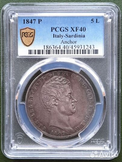 5 лир 1847, Сардиния, слаб pcgs