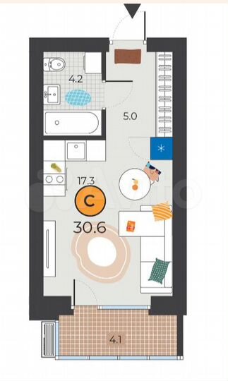 Квартира-студия, 30 м², 9/10 эт.