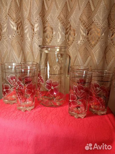 Графин с ручкой, 6 стаканов