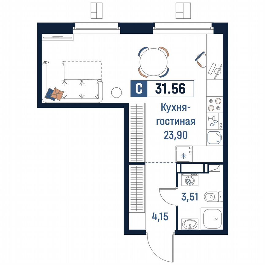 Квартира-студия, 31,6 м², 4/18 эт.