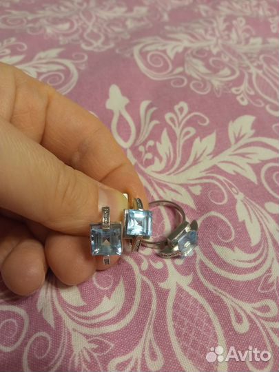 Серьги + кольцо серебро комплект